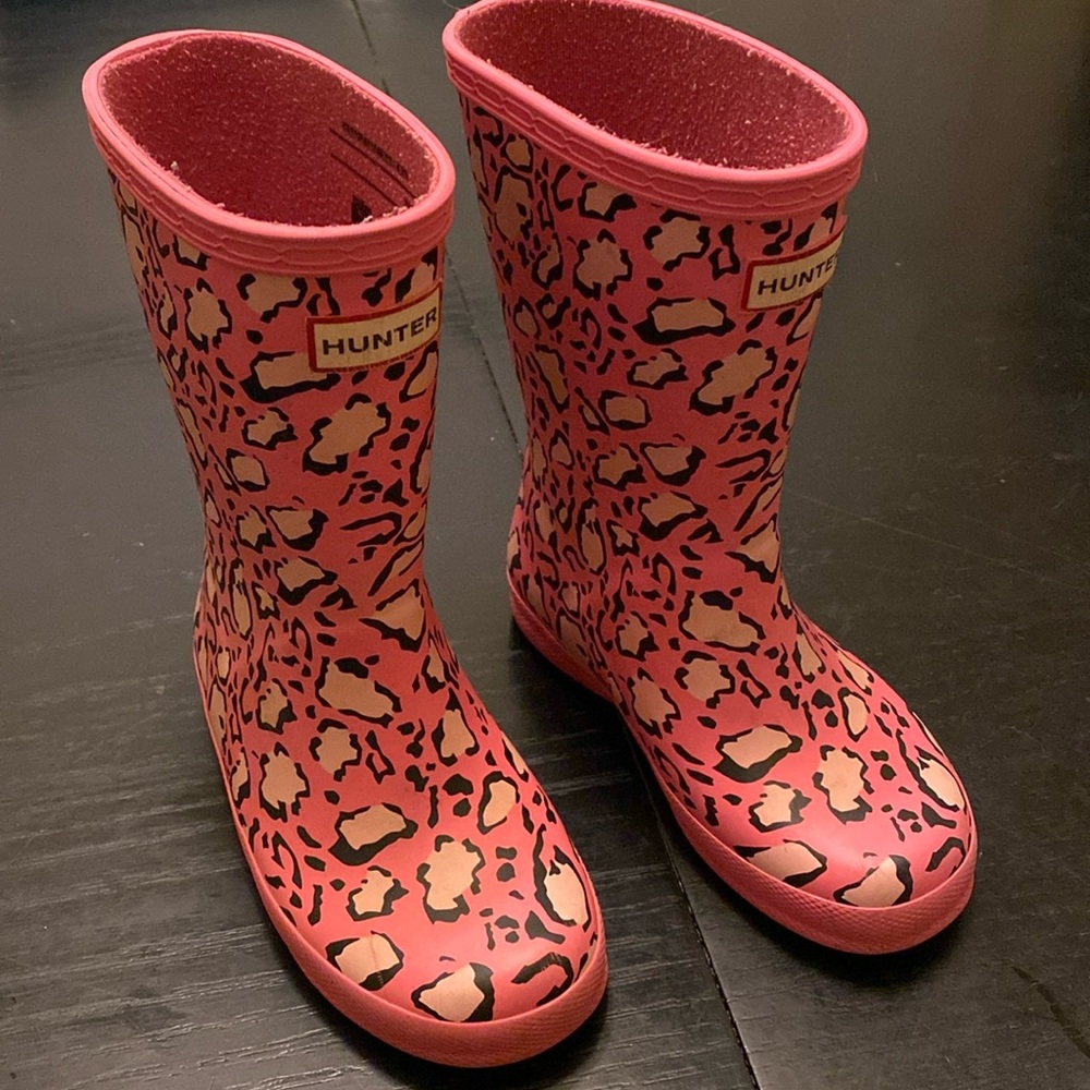 Hunter girls rain boots pink leopard print UK size 9 US size 10